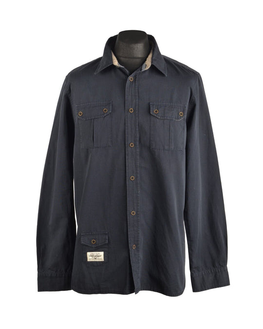 ONE TRUE SAXON Shirt Navy Cotton Men's Button Up Size XL