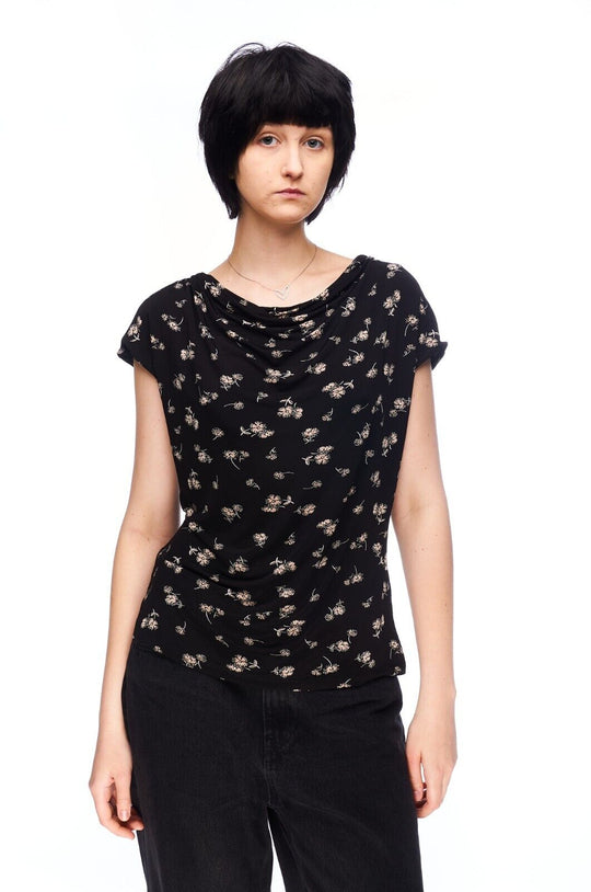 MAX MARA T-Shirt Black Floral Women's Short Sleeve Blouse Top Size ~M
