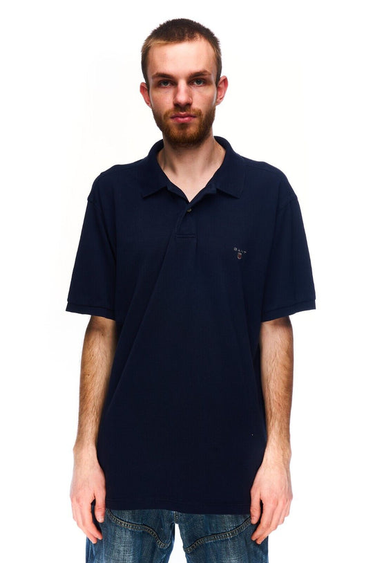 GANT Polo Shirt Navy Pique Cotton Men's Short Sleeve Top Size XL