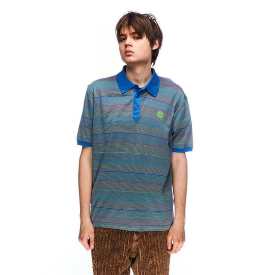 CARLO COLUCCI Polo Shirt Multicolored Striped Cotton Men's Short Sleeve Size L