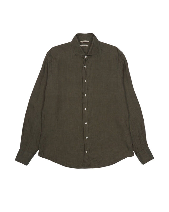 SUITSUPPLY Shirt Green Linen Mens Size 15.5 / 39 Slim Fit
