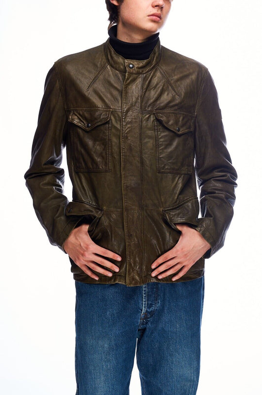 HUGO BOSS ORANGE Jacket Olive Green Leather Men's Size 50 EU / 40 US