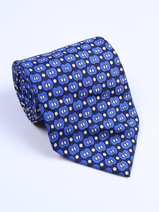 Vintage YVES SAINT LAURENT Tie Silk Blue Apples Mens Necktie