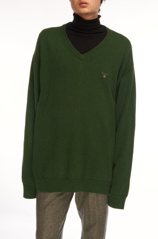 GANT V-Neck Sweater Green Cotton Men's Knit Jumper Size 3XL