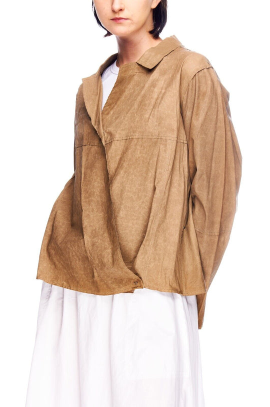 ANNETTE GORTZ Wrap Jacket Brown Leather Women's Unline Lagenlook Size 40