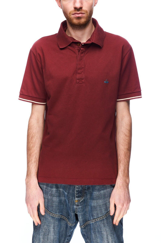 VIVIENNE WESTWOOD Polo Shirt Burgundy Pique Cotton Men's T-Shirt Size L