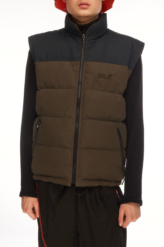JACK WOLFSKIN Vest Brown Cotton Men's Down Puffer Waistcoat Size S
