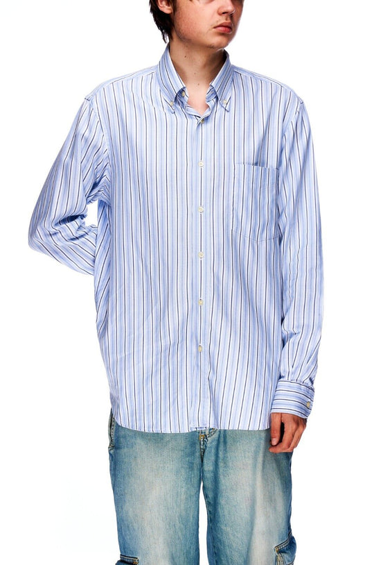 BOGGI Milano Shirt White Blue Striped Men's Button Down Size ~L