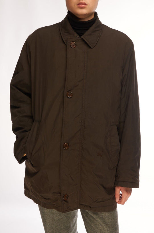 Vintage BURBERRYS Jacket Brown Nylon Men's Car Coat Nova Check Lining Size 50