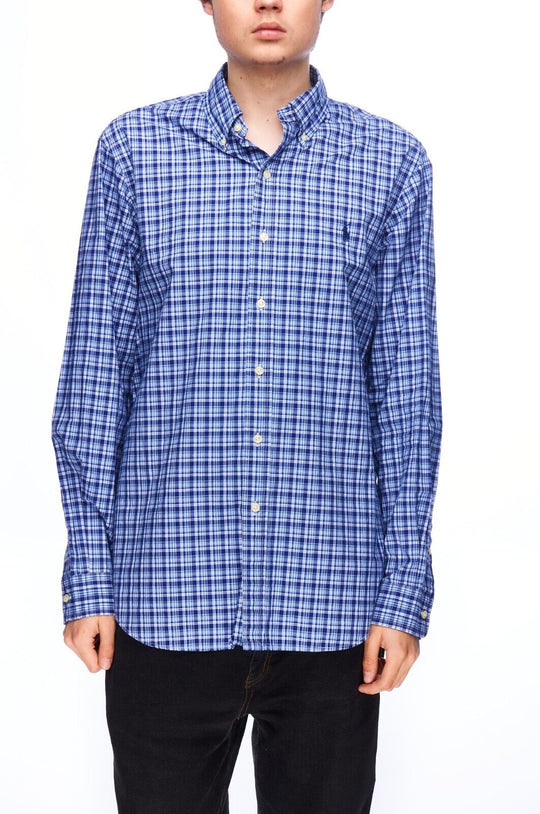RALPH LAUREN Shirt Navy Check Cotton Men's Button Down Size L