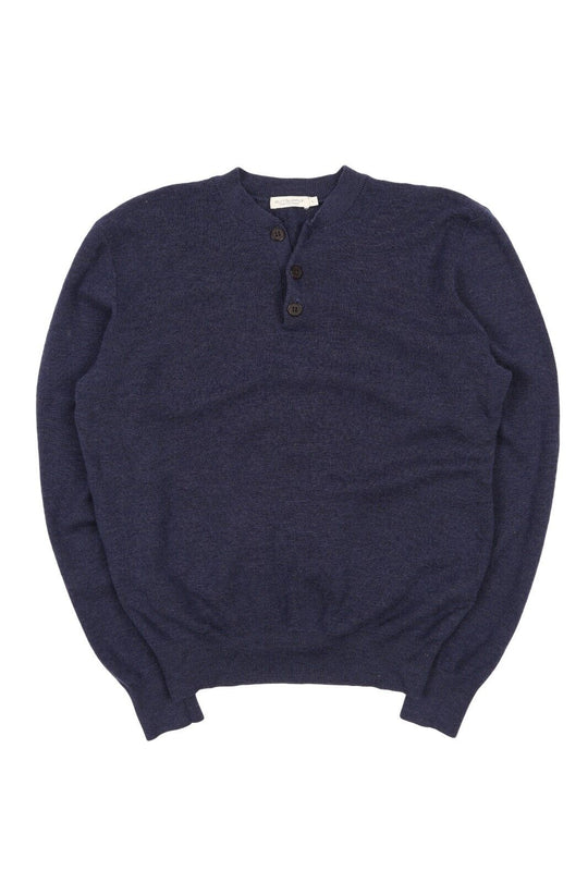 SUITSUPPLY Navy Blue Henley Neck Merino Wool Mens Pullover Size L