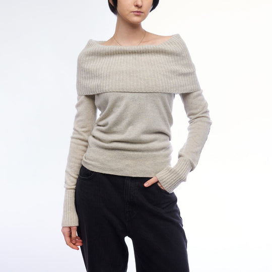 AGNONA Off Shoulder Sweater Grey Cashmere Women's Jumper Size 40
