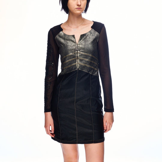 ELISA CAVALETTI Dress Black V-Neck Sequined Sleeve Womens Knee Length Size S