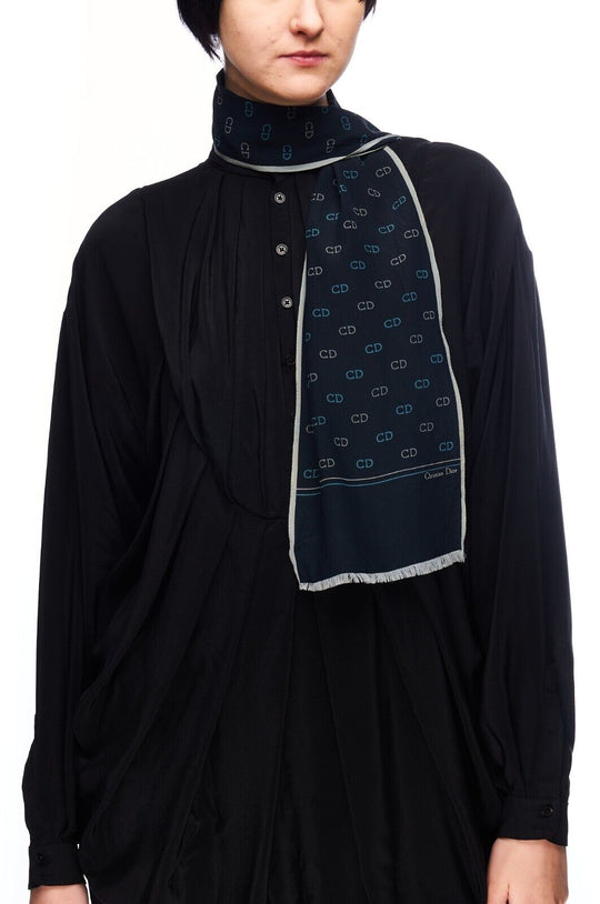 CHRISTIAN DIOR Scarf Navy Monogram Women's Size 48.5" x 7"