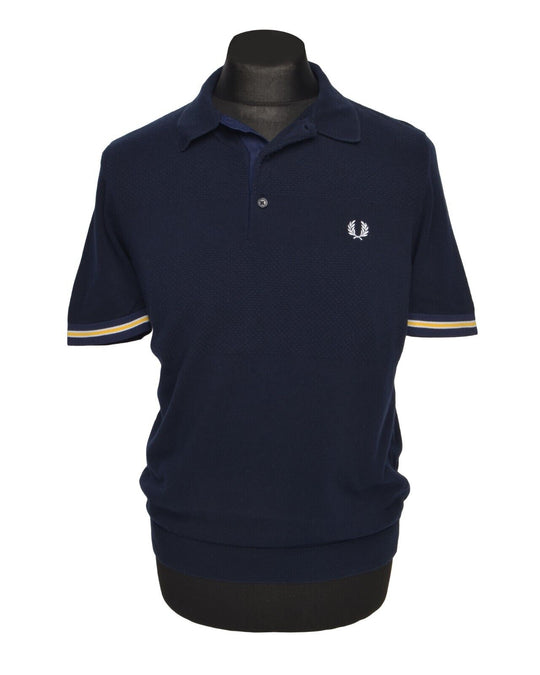 FRED PERRY Polo Shirt Navy Pique Cotton Men's Short Sleeve Size M