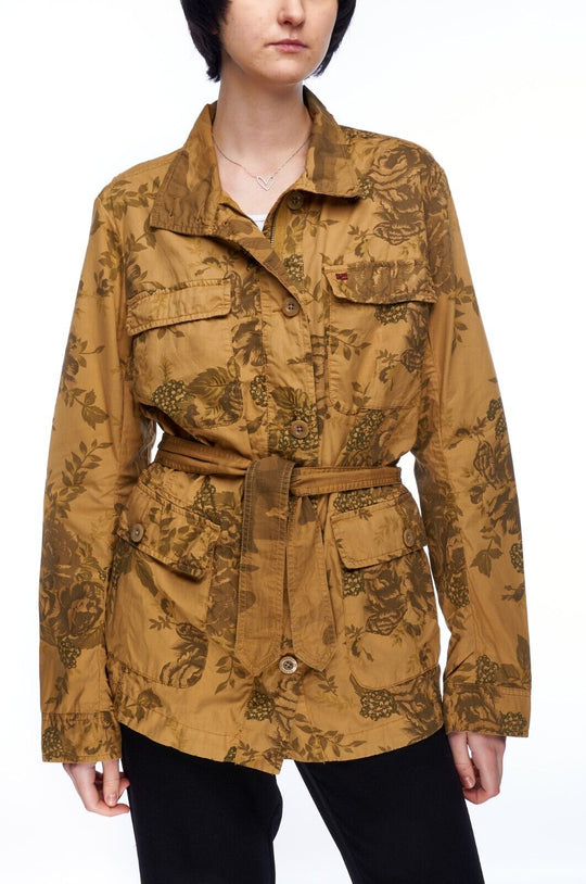 NAPAPIJRI Belted Utility Jacket Olive Brown Cotton Women's Camo Military Size XL