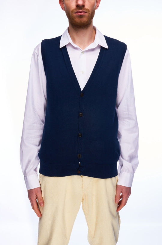 TOMMY HILFIGER Vest Navy Cotton Men's Knit Waistcoat Size S