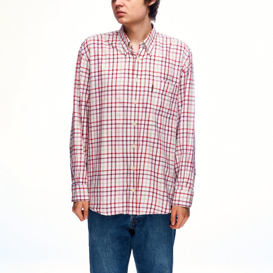 BARBOUR Shirt Tartan Check Cotton Men's Button Down Size L