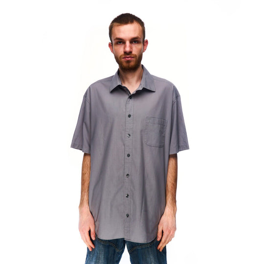 YVES SAINT LAURENT Shirt Grey Cotton Men's Short Sleeve Size XL