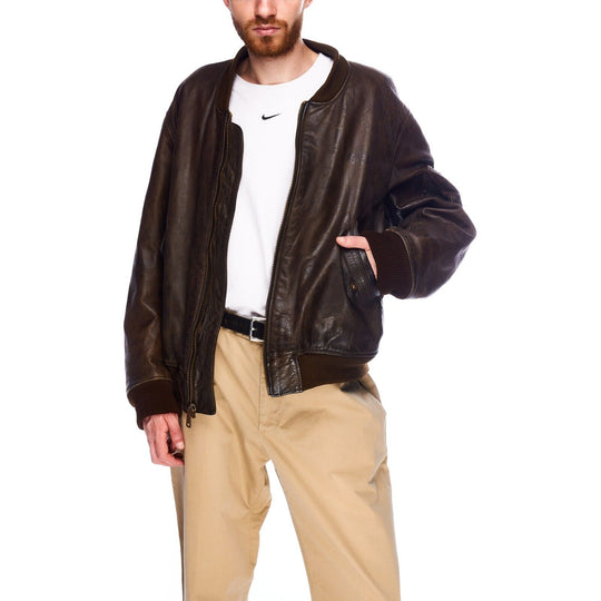 Vitnage ALPHA Jacket Brown Leather Mens Bomber Size L