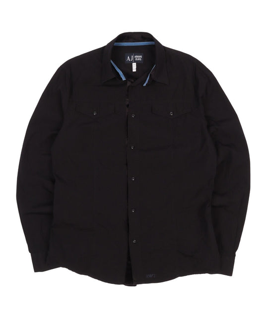 ARMANI Jeans Shirt Black Cotton Men's Button Up Size L