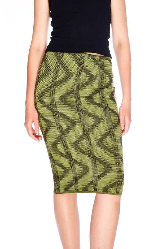 MISSONI Pencil Skirt Green Zig Zag Women's Knit Tube Knee Length Size 42
