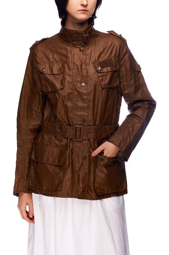 BARBOUR INTERNATIONAL SMU Duralinen Jacket Brown Women's Belted Size 16 UK / 42