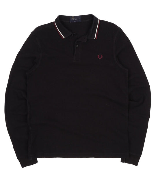 FRED PERRY Polo Shirt Black Cotton Men's Long Sleeve Size M