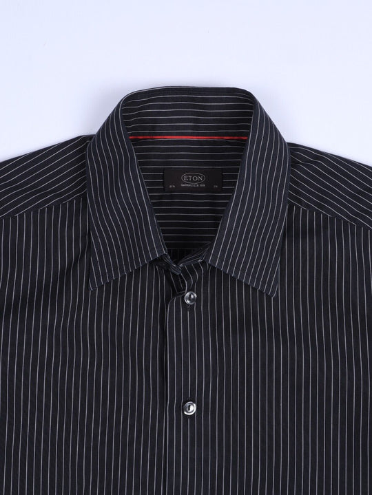 ETON Ganghester Dress Shirt Black Striped Cotton Mens  Size 39 / 15.5