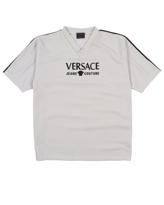 Men's Vintage VERSACE JEANS COUTURE Gray Waffle Cotton Big Logo T Shirt Size ~ M
