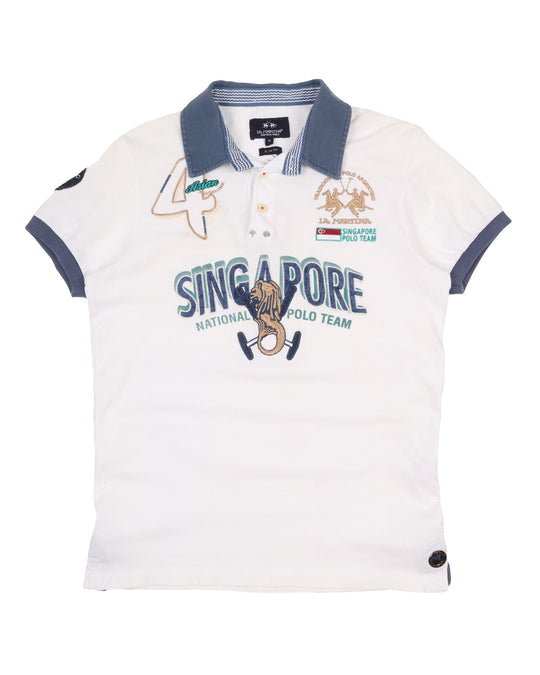 Men's LA MARTINA White Cotton Polo Shirt Size M