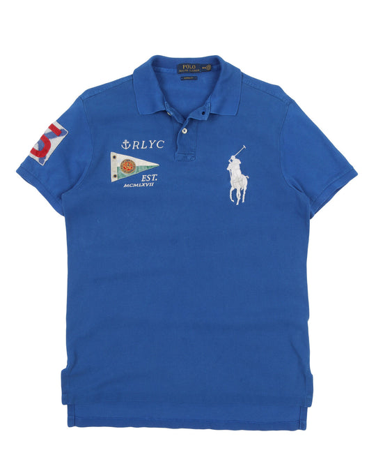 Men's POLO RALPH LAUREN Blue Pique Cotton Big Pony Polo Shirt Size M