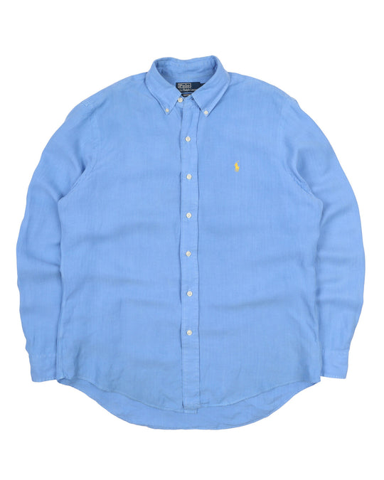 Men's POLO RALPH LAUREN Blue Linen Silk Shirt Size L
