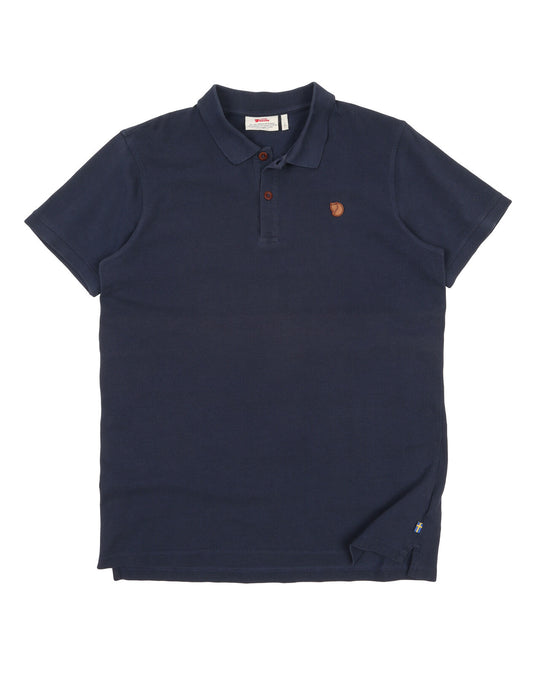 Men's FJALLRAVEN Ovik Blue Pique Cotton Short Sleeve Polo Shirt Size L