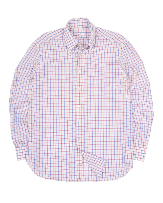 Men's KITON Napoli White Check Cotton Bespoke Shirt Size 16 / 41
