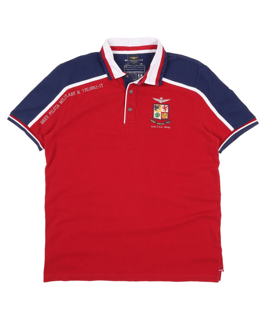 Men's AERONAUTICA MILITARE Red Pique Cotton Polo Shirt Size XL