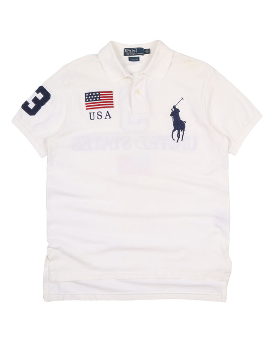 Men's POLO RALPH LAUREN USA White Pique Cotton Big Pony Polo Shirt Size M