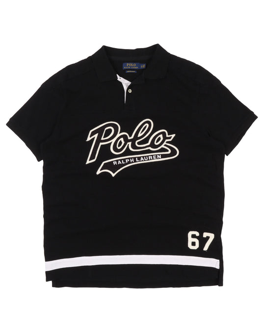Men's POLO RALPH LAUREN Black Pique Cotton Big Logo Polo Shirt Size L