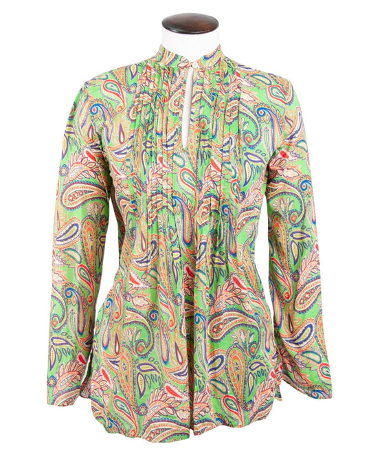 RALPH LAUREN Shirt Band Collar Multicolor Paisley Women's Blouse Size S