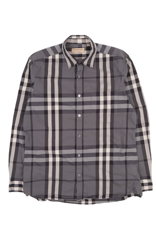 Men's BURBERRY London Grey Big Nova Check Cotton Shirt Size L