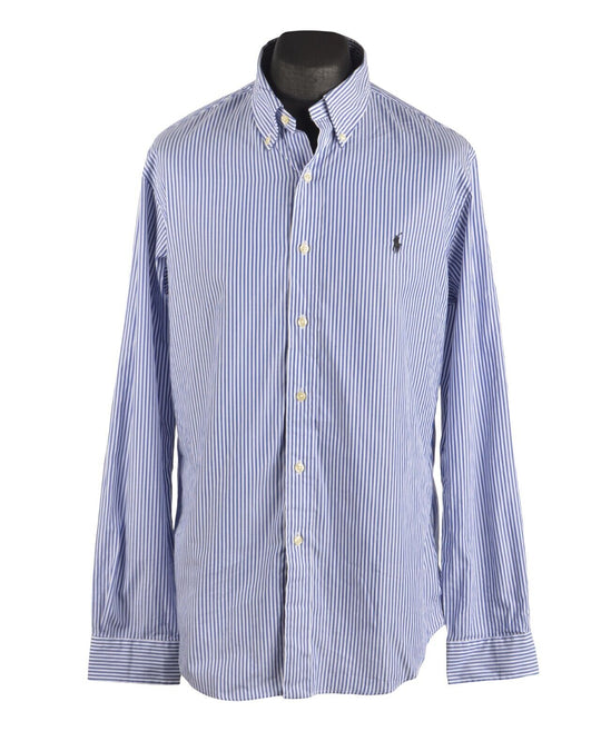 Men's RALPH LAUREN Blue Striped Stretch Cotton Slim Fit Shirt Size L