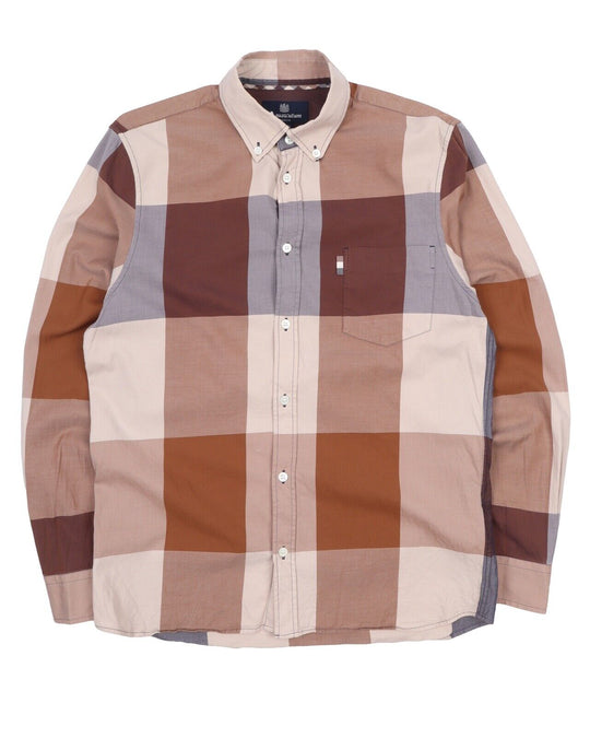 Men's AQUASCUTUM Brown House Check Cotton Shirt Size M