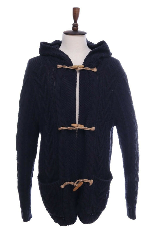 Men's DENIM & SUPPLY RALPH LAUREN Navy Cable-Knitted Hooded Cardigan Size XL