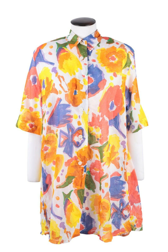 Men's Vintage GIVENCHY EN PLUS Cotton Multicolor Floral Shirt Dress Size 12w