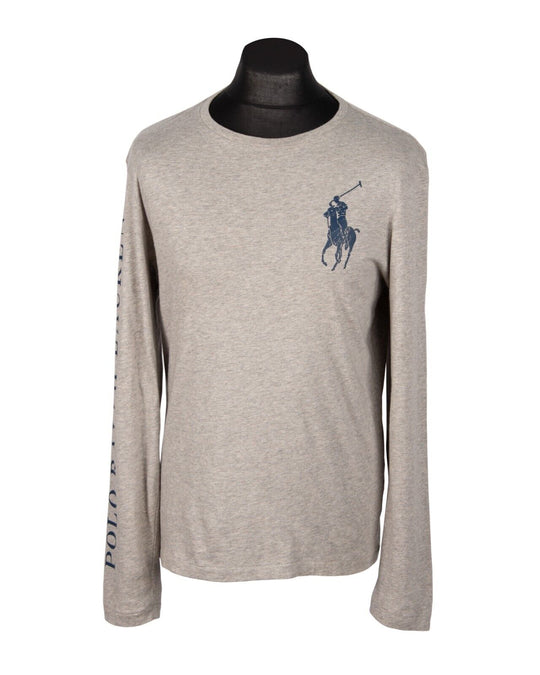 Polo RALPH LAUREN Lonsleeve Gray Melange Cotton Men's T-Shirt Size M