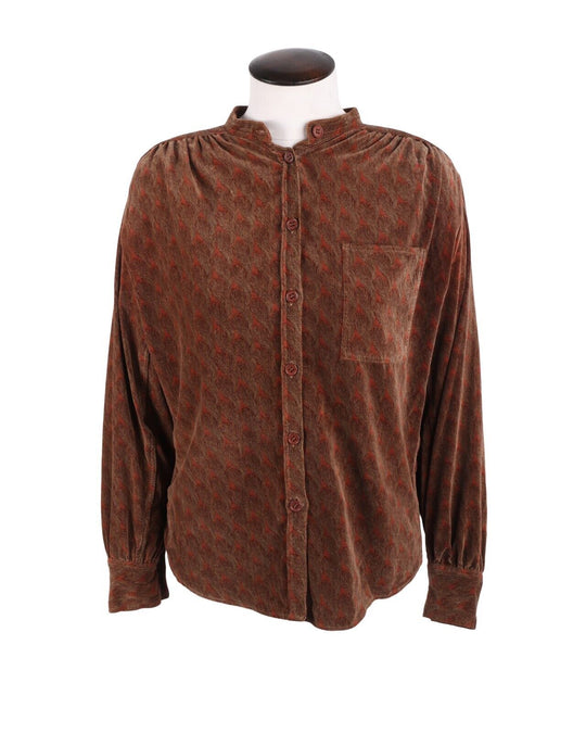 Vintage GIORGIO ARMANI Shirt Band Collar Brown Animal Print Longsleeve Size 46