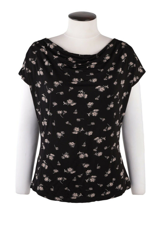Women's MAX MARA STUDIO Black Flower T-Shirt Short Sleeve Blouse Top Size M