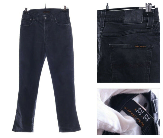 Men's NUDIE Jeans CO Black Cotton Slim Jim Coated Jeans Size W 32 L 32