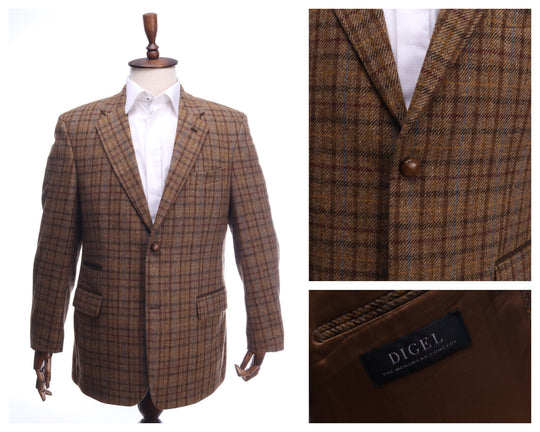 DIGEL Italy Brown Check Wool Tweed Blazer Jacket Size 52