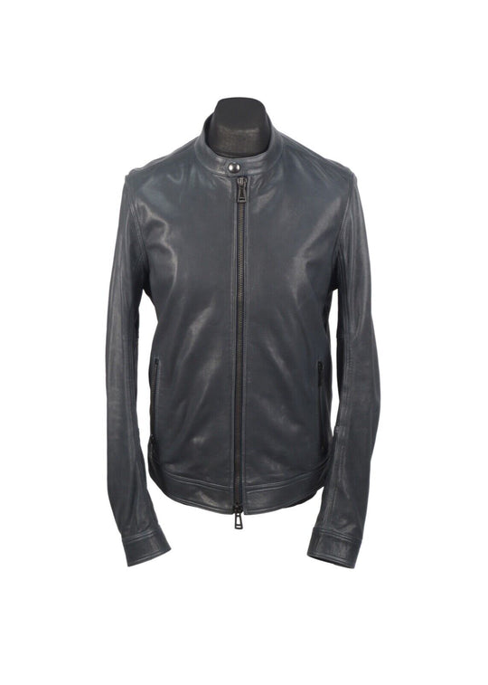 BELSTAFF Jacket Navy Blue Biker Leather Men's Moto Bomber Size 50 IT / M
